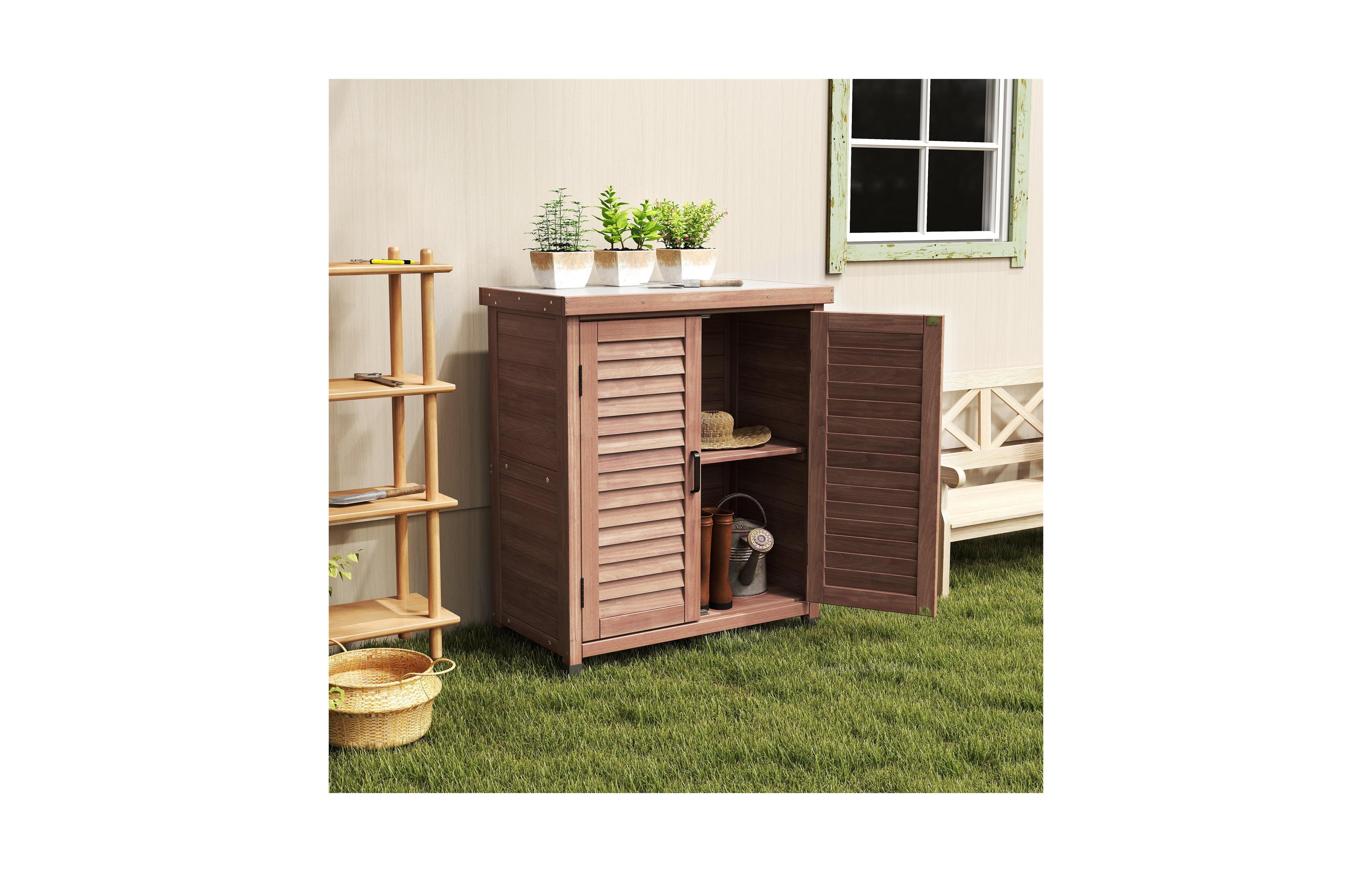 Clihome 31.5x17x36" Potting Bench with Storage Cabinet and Metal Tabletop