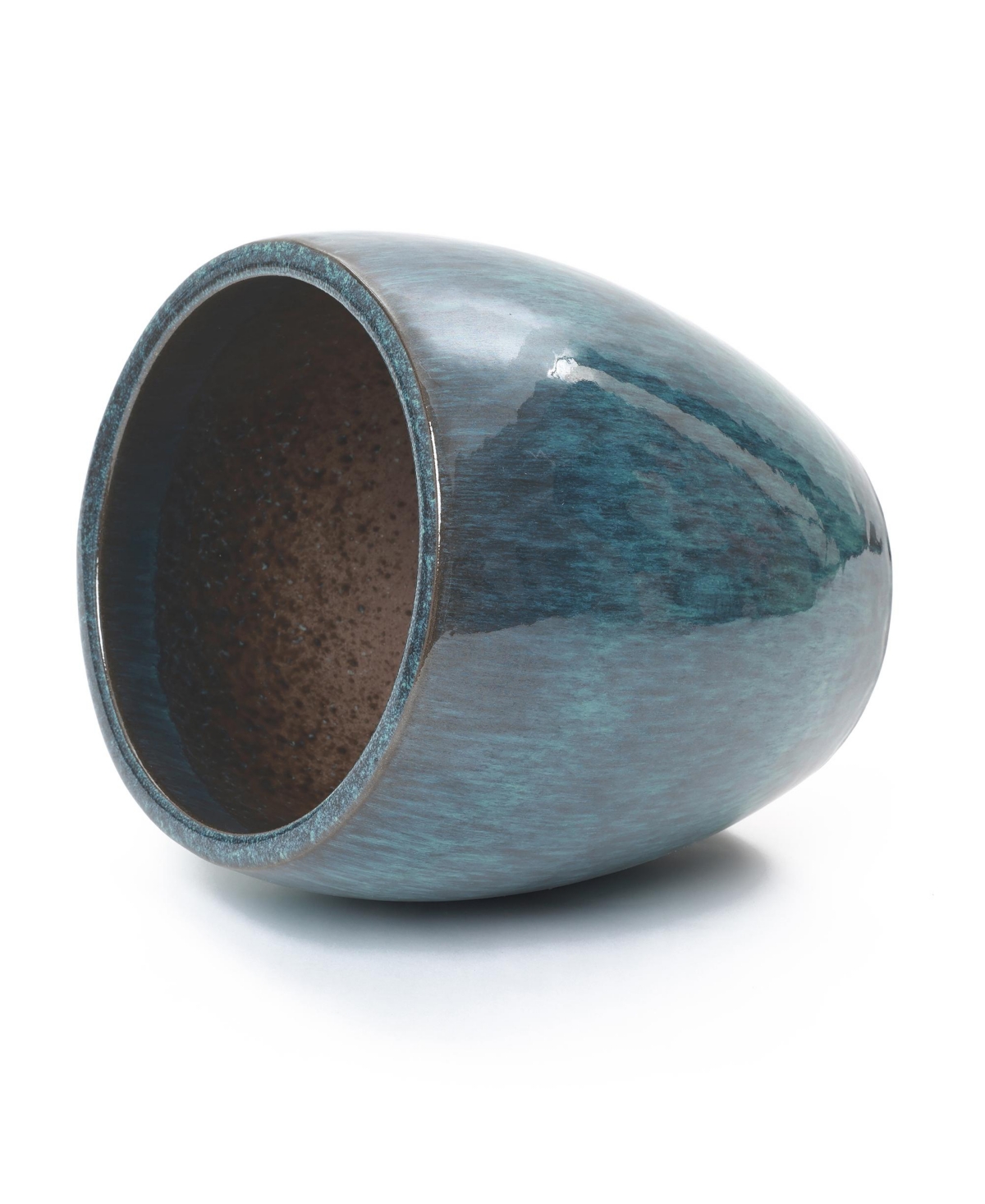 LuxenHome Oceanside Teal Ceramic Planter Pot , 11.8” Tall Glossy Plant Container with Drainage Hole