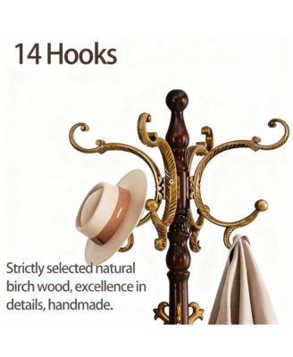 Stable Round Base Coat Rack with 14 Hooks for Space-saving Storage