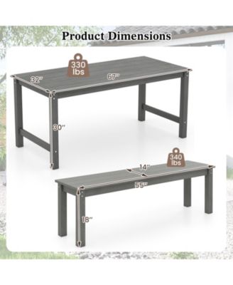 3PCS Dining Table Set w/ 2 BenchesPatio HDPE Weather Resistant Furniture Set