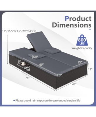 Patio Daybed PE Wicker Double Chaise Lounge Adjustable Backrests Outdoor