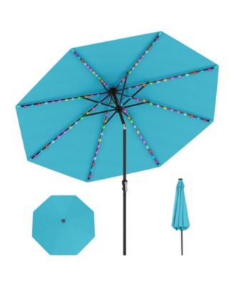10 FT Solar Patio Umbrella w/96 Multi-colored LED Lights & 9 Modes Vented Top
