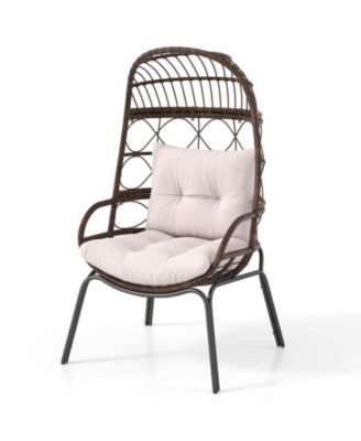 PE Wicker Egg Chair Patio Cocoon Lounger w/ Comfortable Cushions & Metal Frame
