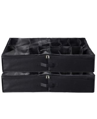 Under Bed Shoe Storage Organizer Set of 2, Underbed Shoes Closet Storage with 32 Compartments and Clear Window for Bedroom