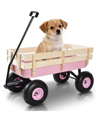 Heavy Duty Rolling Garden Wagon - Utility Cart with Wooden Side Panels, Air Tires Pulling and Wide Grip Handle for Grocery