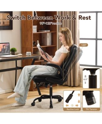 Ergonomic Leather Office Chair with Flip-Up Armrests, Lumbar Support, Swivel & Rocking – Home Office Desk Chair