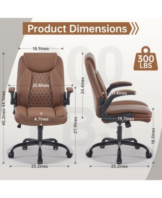 Ergonomic Leather Office Chair with Flip-Up Armrests, Lumbar Support, Swivel & Rocking – Home Office Desk Chair