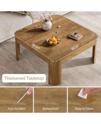 Square Coffee Table, 39.37-Inch Simple Center Table for Living Room, Farmhouse Wooden Cocktail Tea