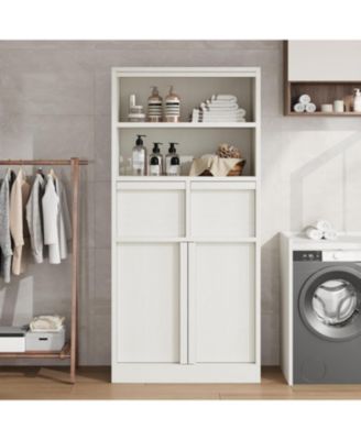 Tall Freestanding Bathroom Cabinet, 51" H, Doors & 2 Drawers, Organizer for Bathroom, Living Room, Kitchen & Pantry, White