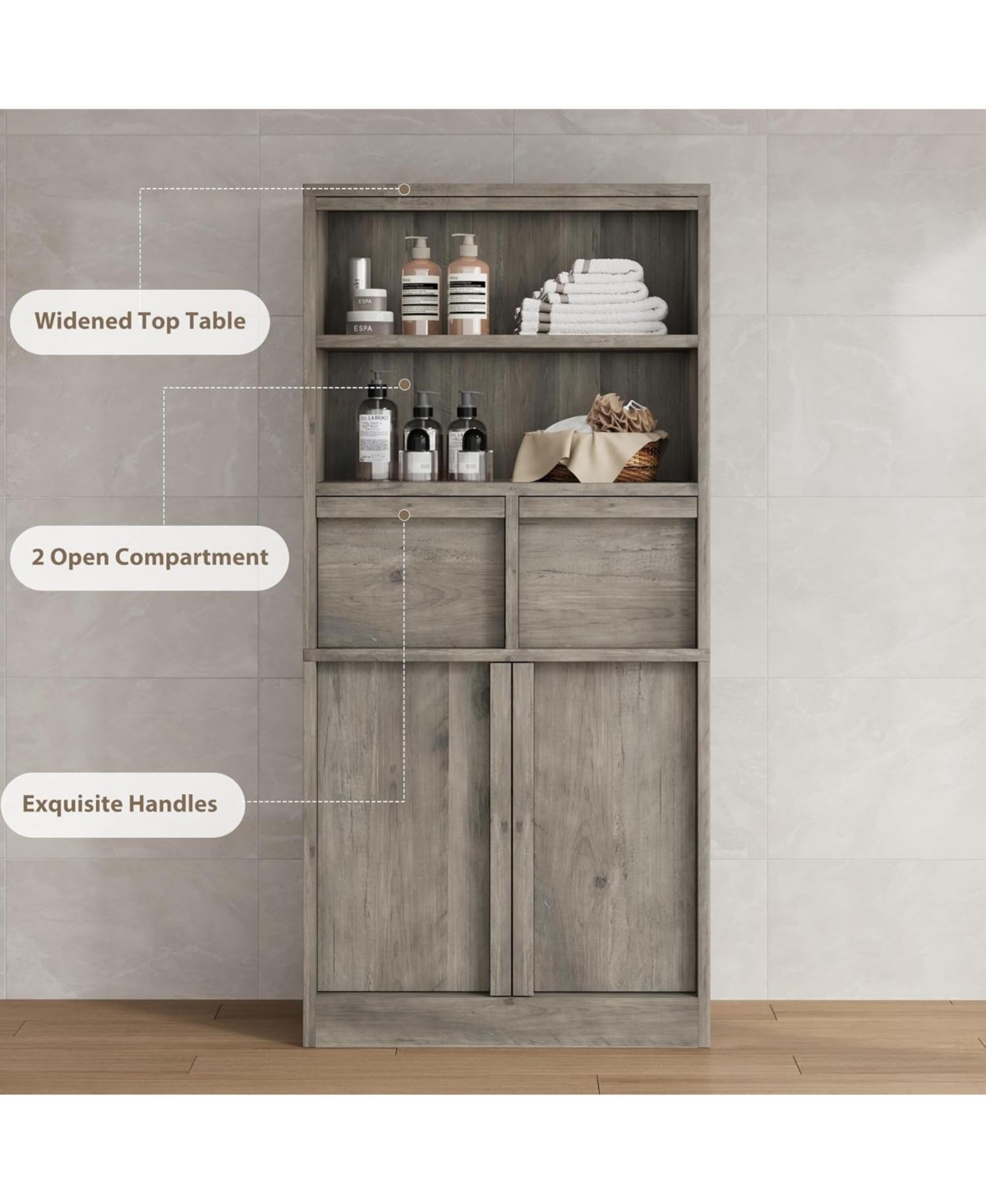 gaomon Tall Freestanding Bathroom Cabinet, 51" H, Doors & 2 Drawers, Organizer for Bathroom, Living Room, Kitchen & Pantry