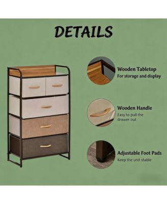 5-Drawer Dresser, Fabric Chest of Drawers, 4-Tier Storage Organizer with Foldable Drawers and Open Shelves for Bedroom and Living Room