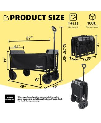 Convertible Folding 4-Wheel Wagon Cart - Heavy Duty Trolley with Bench Seat and Dog Leash, 360 lbs Capacity for Camping, Shopping