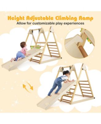 4-in-1 Indoor Jungle Gym with Baby Swing and Climbing Ramp for Toddlers