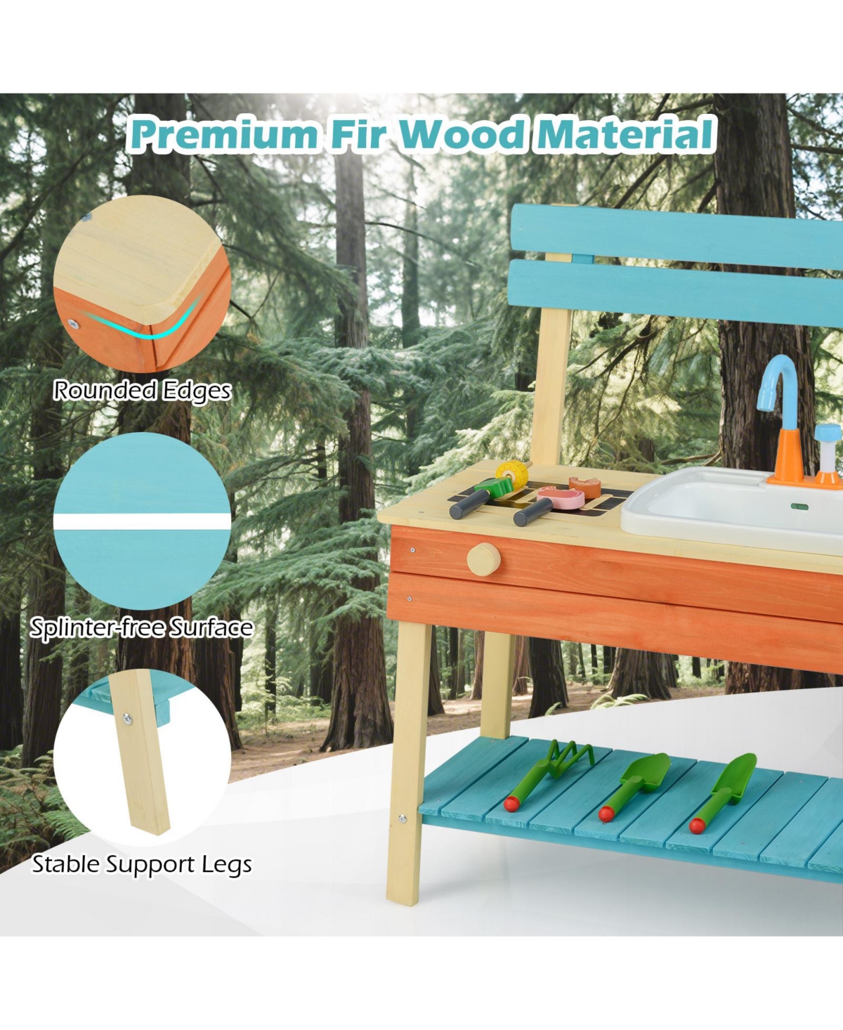 Mecale Kids Play Kitchen Set, Wooden Chef Pretend Mud Kitchen for Imaginative Role Play