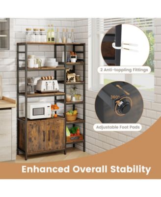 Double Wide 8-Tier Bookshelf with 2-Door Cabinet for Living Room Home Office-Rustic