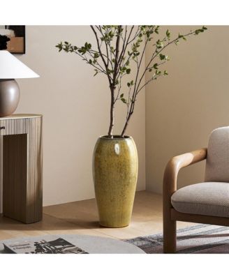 23-Inch Tall Ceramic Planter, Decorative Round Pot for Plants & Flowers