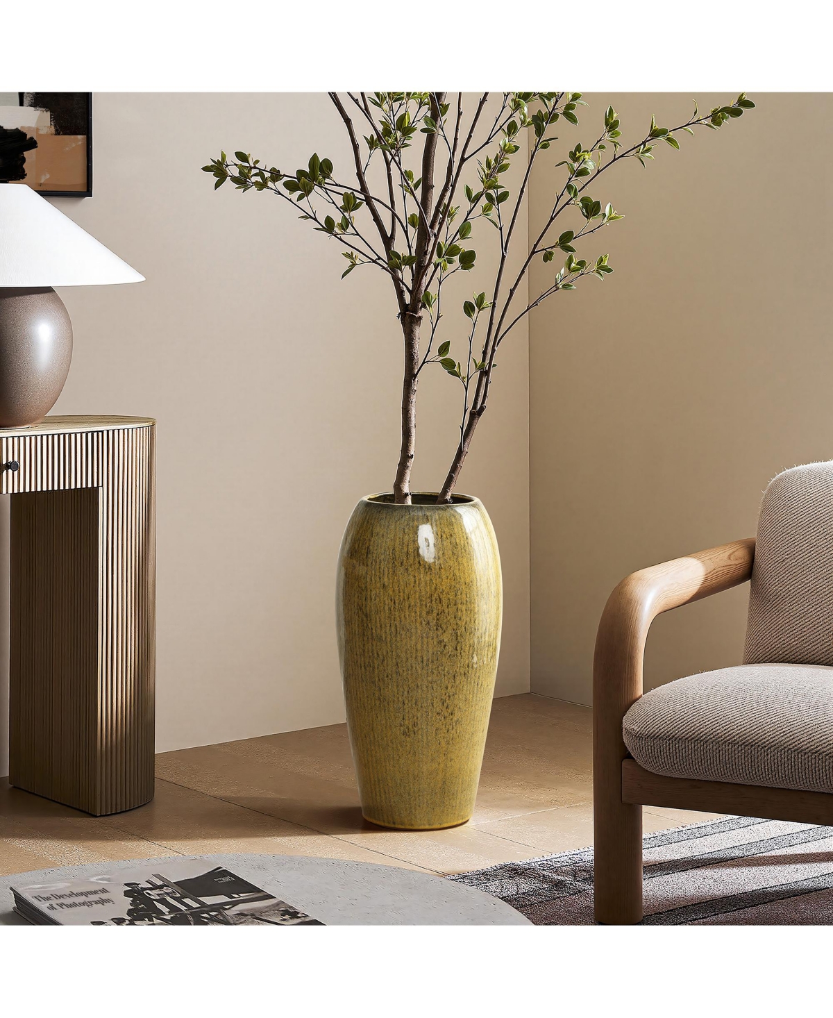 LuxenHome 23-Inch Tall Ceramic Planter, Decorative Round Pot for Plants & Flowers