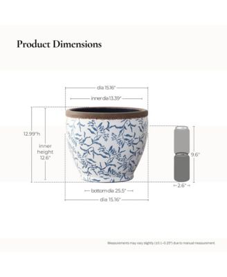  Floral Ceramic Planter, 15.16" Round, Indoor & Outdoor Garden Pot