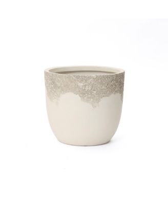 Antique Travertine 15.75" Round Planter, Tapered Pot for Indoor & Outdoor Use