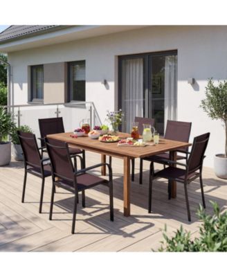 Patio Dining Chairs Set of 6 Stackable Outdoor Armchairs w/Metal FrameBackrest