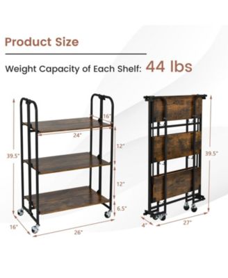 Folding Rolling Kitchen Utility Cart, Serving Island with Storage Shelves