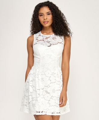 Juniors' Crewneck Shirred Mini Dress