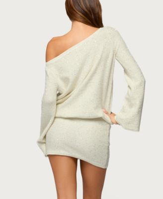 Women's One Shoulder Sequin Knit Mini Dress