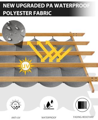 10x13 ft Outdoor Aluminum Pergola with Retractable Canopy, Faux Wood Grain Patio Gazebo, Backyard Deck