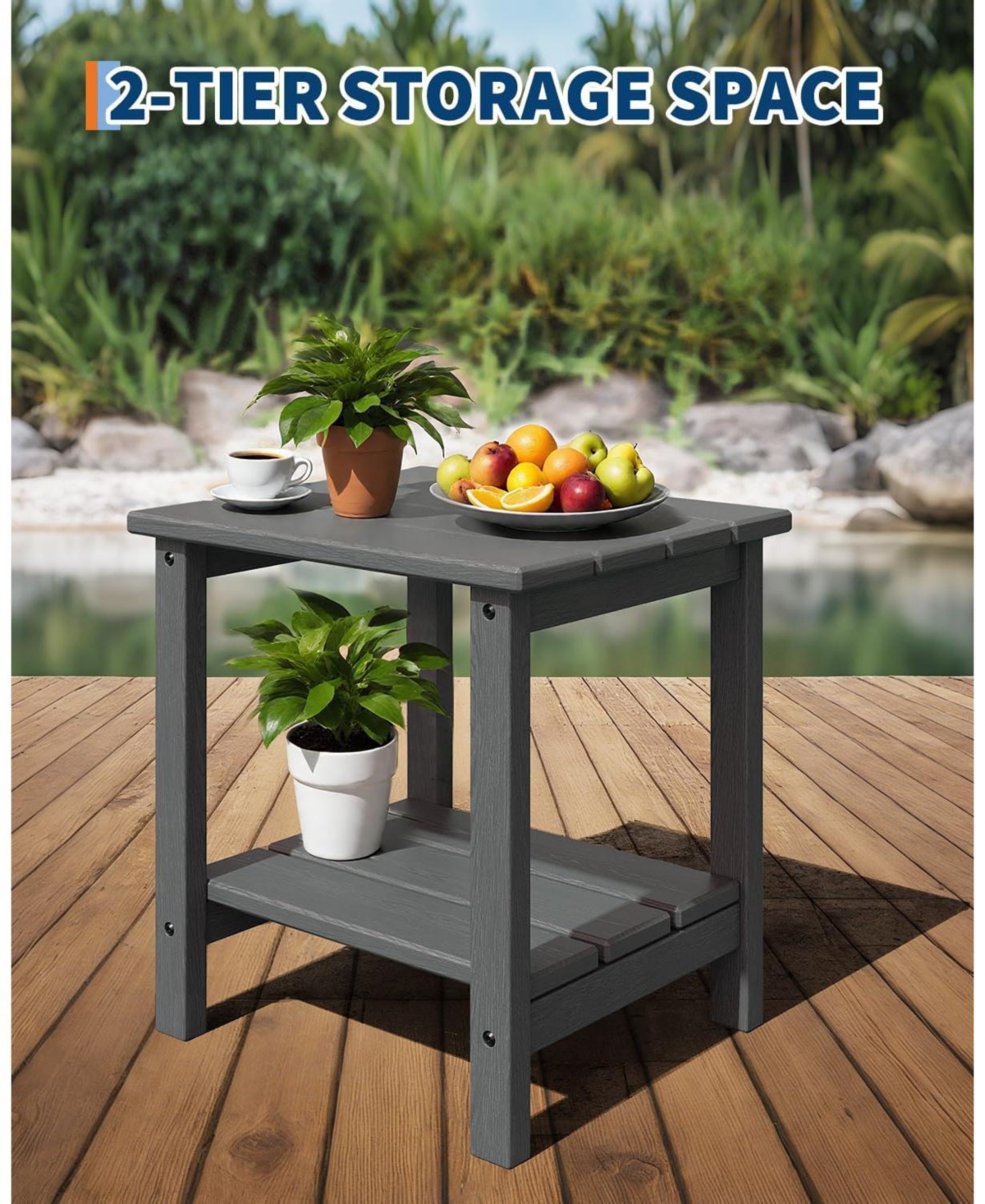 gaomon TrailBlaze in Adirondack Square Outdoor Side Table,2-Tier Storage Patio Side Table