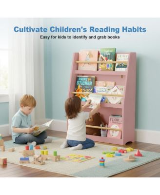 Kids Bookshelf - 3-Tier Organizer for Books and Toys, Multifunctional Book Rack Display Stand for Playroom, Nursery and Classrooms