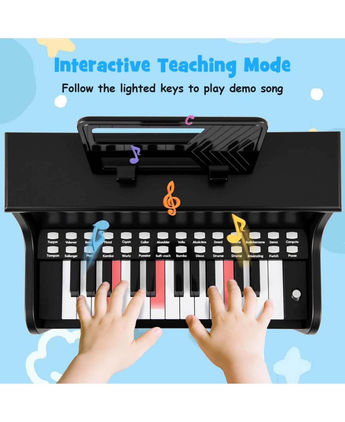 Mecale 25-Key Kids Piano Keyboard with Stool, Mini Digital Wooden Toy, Adjustable Speed & Volume