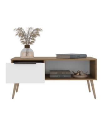 Scandinavian Style Coffee Table with Storage Drawer and Open Shelf