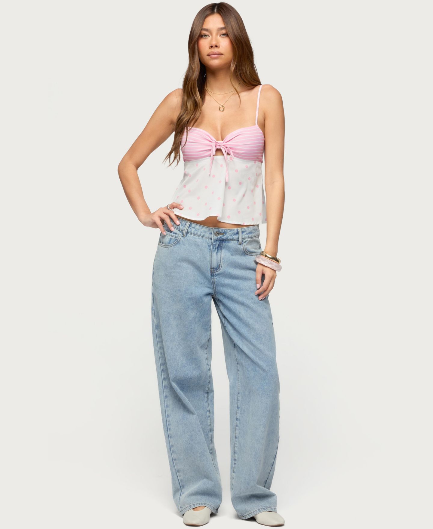 Женский топ Edikted Tilly Mixed Print, цвет: Розовый белый — фото 3