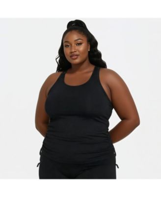 Plus Size Maya Tankini Swim Top With Built-In Bra and Black Mid-Thigh Swim Shorts