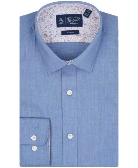 Мужская рубашка Original Penguin Melange Slim-Fit Dress Shirt, цвет: Джинсовый