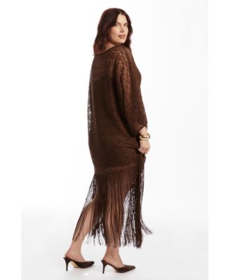 Women's Lace Kimono Dress With Fringe