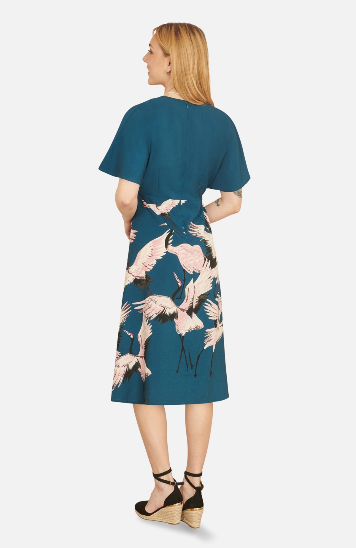 Yumi Women's Crane Print Kimono Midi Dress