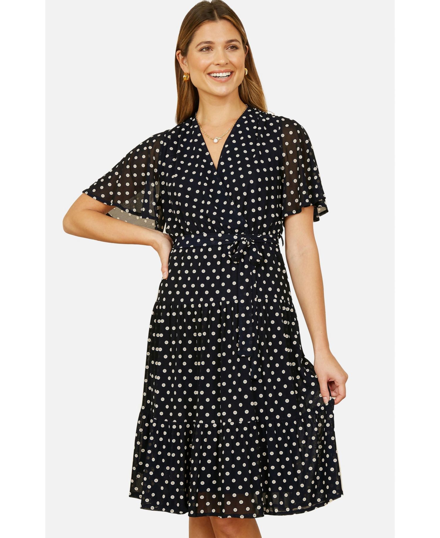 Women's Dot Print Mesh Stretch Midi Skater Dress