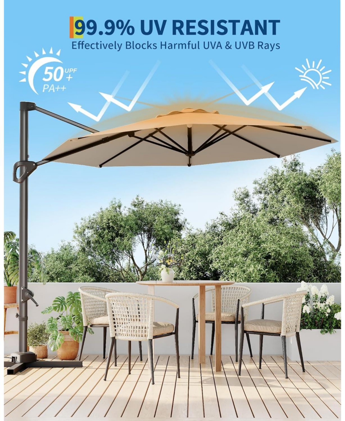 gaomon 10 ft Cantilever Patio Umbrella with Base, 360 Rotation, Offset Market Sun Shade, Outdoor Deck & Garden, Brown