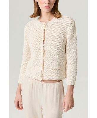 Women's Textured Boucle Button Cardigan
