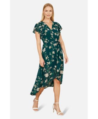 Women's Floral Frill Hem Wrap Midi Dress