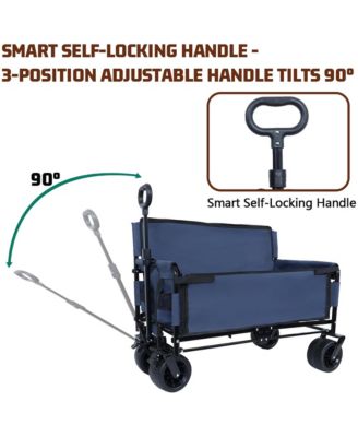 Convertible Folding Wagon Cart - Heavy-Duty Utility Wagon with Bench Seat, All-Terrain Wheels and Storage for Camping, Beach, Garden