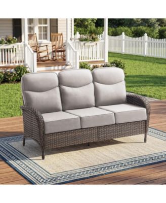 3-Seat Brown PE Wicker Outdoor Couch with Olefin Cushions