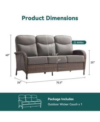 3-Seat Brown PE Wicker Outdoor Couch with Olefin Cushions