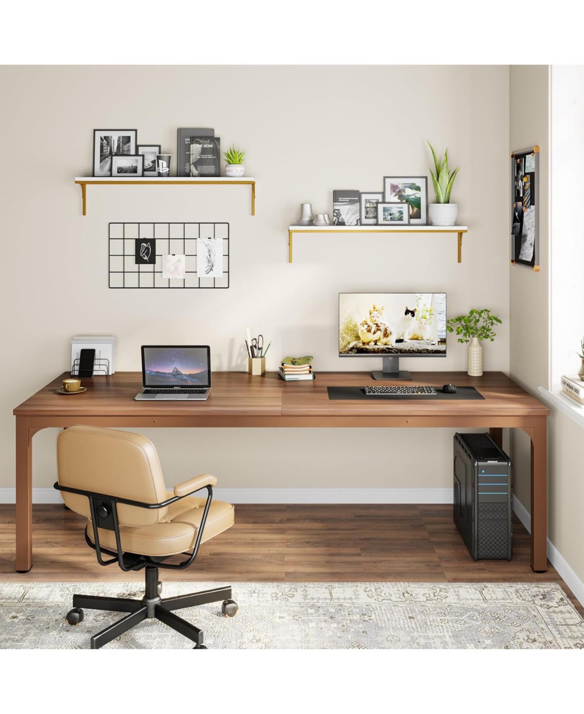 Tribesigns Long Computer Desk, 2 Person Desk for Home Office, Coffee