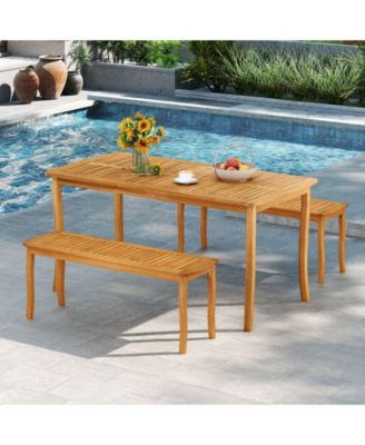 Long Patio Dining Bench w/ Slatted Seat Backless Wooden Picnic Bench