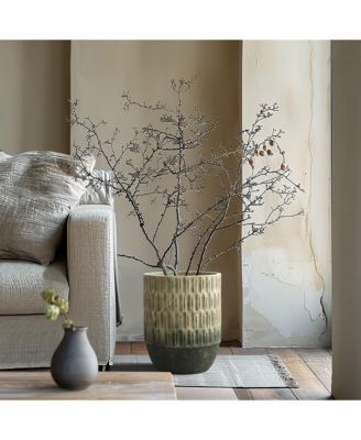 Old-World Brown with Green Bottom 16.5-Inch Tall Round Cement Planter