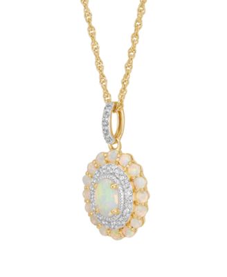 Lab Grown Opal (7/12 ct. t.w.) & Lab Grown White Sapphire (1/4 ct. t.w.) Pendant Necklace in 14k Yellow Gold-Plated Sterling Silver