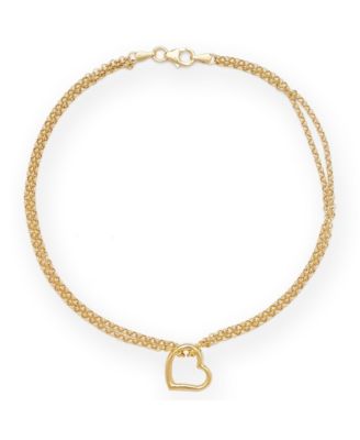 Solid 10K Yellow Gold 10 Inch Double Strand Open Love Heart Anklet
