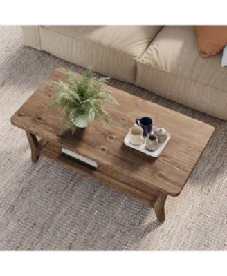 Solid Wood Coffee Table, 47-Inch Living Room Center Table with Shelf, 2-Tier, Smooth Corners, Child-Friendly, Easy Assembly